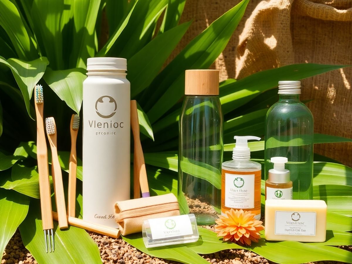 Produse eco-friendly pe fundal natural.